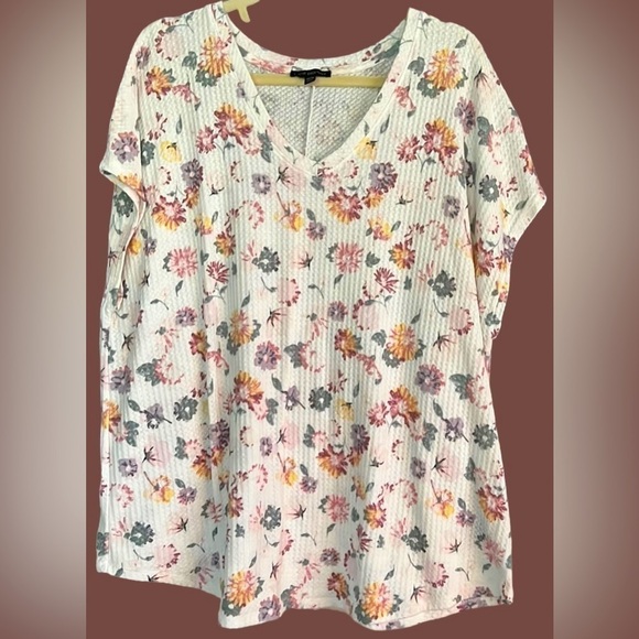 LANE BRYANT Pink/Purple/Yellow/White Floral Thermal V-Neck Top, Sz 22/24, GUC. - Picture 1 of 8